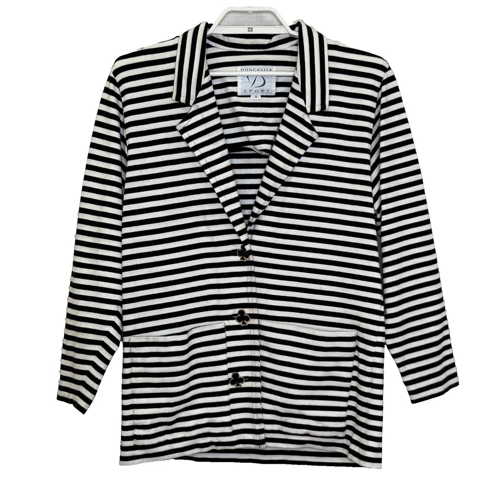 Doncaster Sport Blazer Jacket Womens Size 6 Black White Stripe Spade Buttons